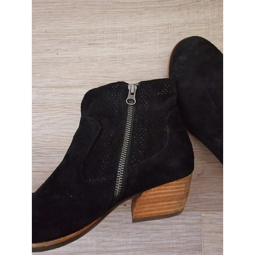 Kork Ease Sherrill Black Suede Leather Western Zipper Heel Bootie Boots Shoes 7